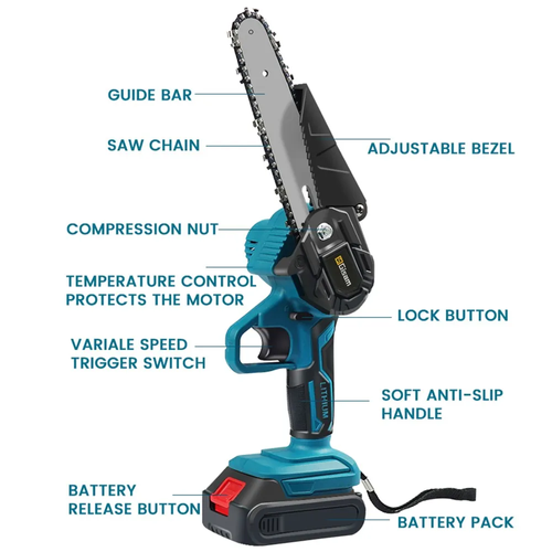 6-Inch Cordless Mini Chainsaw, Cordless Chain Saw, Fruit Tree, Woodworking, Gardening Cutting Tool, Handheld Cordless Logger with Two Rechargeable Batteries