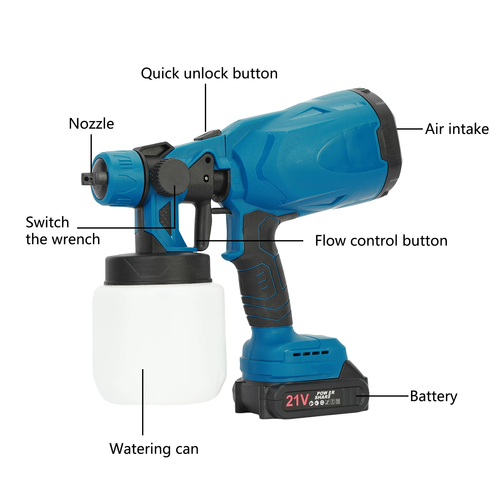 Handheld Cordless Electric Paint Sprayer Multi-purpose High Voltage Electric Paint Sprayer, 3 Spraying Modes, Suitable for Walls, Furniture, Fences and Watering Flowers (with 2 Batteries)