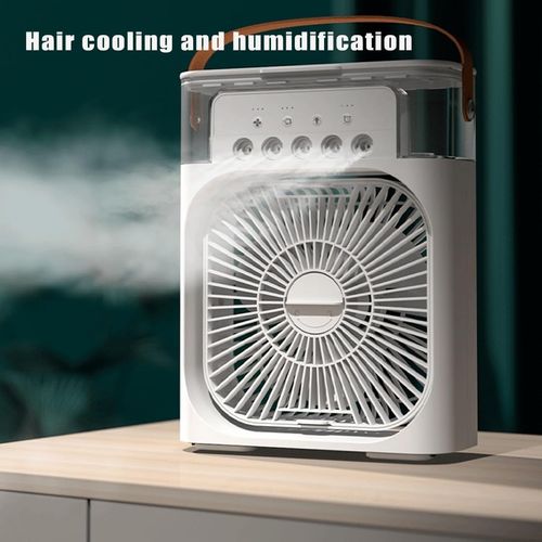 3-in-1 Portable Humidifying Air Conditioning Fan, Desktop USB Spray Air Cooling Fan, 5 Hole Humidifying Cooling Fan, 3 Air Speeds, 7 Colors LED Ambient Lights for Indoor, Outdoor, Office, Bedroom, (White)