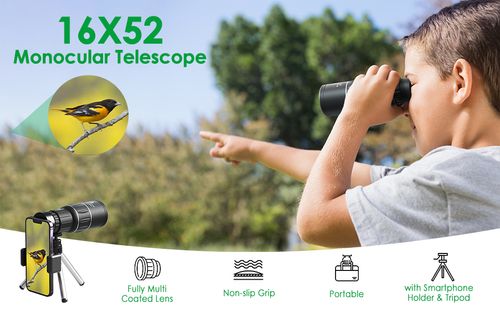 High magnification monocular telescope, manual focus, portable mini telescope with tripod and smartphone holder, convenient for cell phone to take distant photos and record videos, suitable for hiking, camping, sight-seeing, watching sports events and bird-watching, etc.