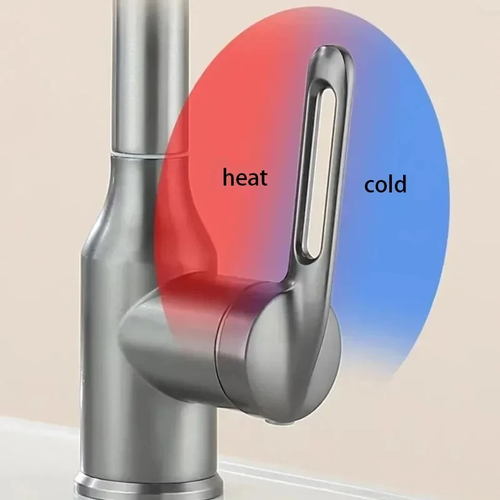 Multifunctional 360° swivel sink faucet, 4 spout modes for hot and cold water, stainless steel hot and cold water washbasin faucet, hot and cold water sink faucet and washbasin faucet for bathrooms, with two 60CM connection hoses