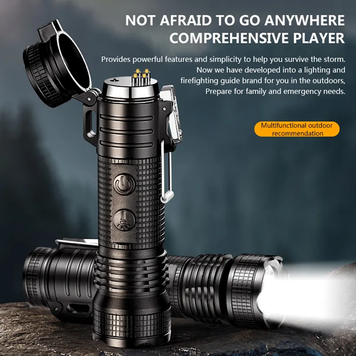 Multifunctional 4-in-1 Arc Lighter Flashlight Outdoor Windproof Waterproof Lighter Dual Arc Pulse Cigarette Lighter High Hardness Aluminum Escape Flashlight USB Charging