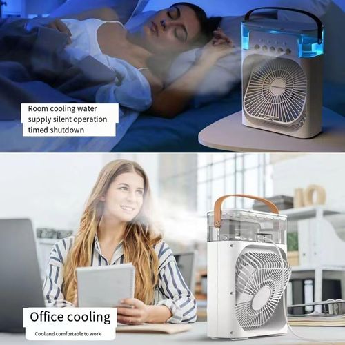 3-in-1 Portable Humidifying Air Conditioning Fan, Desktop USB Spray Air Cooling Fan, 5 Hole Humidifying Cooling Fan, 3 Air Speeds, 7 Colors LED Ambient Lights for Indoor, Outdoor, Office, Bedroom, (White)