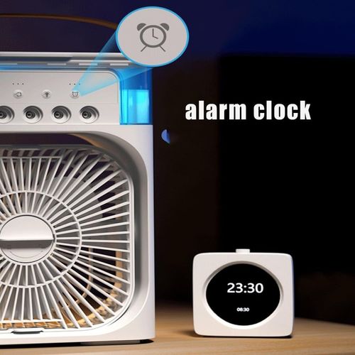 3-in-1 Portable Humidifying Air Conditioning Fan, Desktop USB Spray Air Cooling Fan, 5 Hole Humidifying Cooling Fan, 3 Air Speeds, 7 Colors LED Ambient Lights for Indoor, Outdoor, Office, Bedroom, (White)