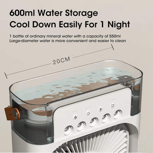 3-in-1 Portable Humidifying Air Conditioning Fan, Desktop USB Spray Air Cooling Fan, 5 Hole Humidifying Cooling Fan, 3 Air Speeds, 7 Colors LED Ambient Lights for Indoor, Outdoor, Office, Bedroom, (White)