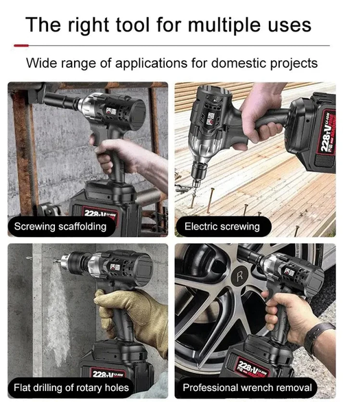 Multi-functional super torque brushless electric wrench, electric screwdriver, electric drill, powerful High-efficiency brushless motor With two batteries
