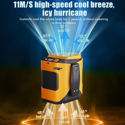 6000 mAh Multifunctional Waist Clip Fan Portable Mini Suspension Fan USB Rechargeable Fan Outdoor Camping Waist Fan with Portable Power Supply and Flashlight Ideal for Construction Workers, Outdoor Sports Travelers, and Camping Crowd (Orange and Black)