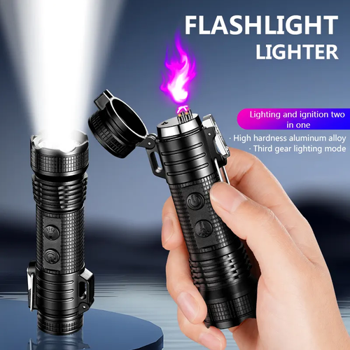 Multifunctional 4-in-1 Arc Lighter Flashlight Outdoor Windproof Waterproof Lighter Dual Arc Pulse Cigarette Lighter High Hardness Aluminum Escape Flashlight USB Charging