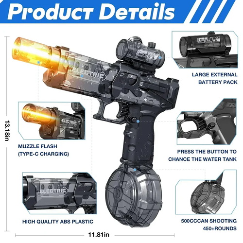 💥Super Cool Simulation Flame Electric Water Gun Toys 💥High Power Long Range Analog Flame Sensor Pulse Water Sprayer High Capacity Electric Continuous Firing Water Guns Perfect for Family Games, Parties Outdoor Beach Pool Fighting Game Toys Gifts