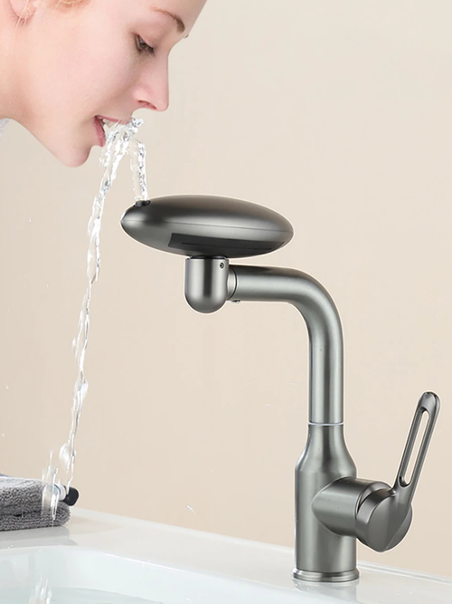 Multifunctional 360° swivel sink faucet, 4 spout modes for hot and cold water, stainless steel hot and cold water washbasin faucet, hot and cold water sink faucet and washbasin faucet for bathrooms, with two 60CM connection hoses