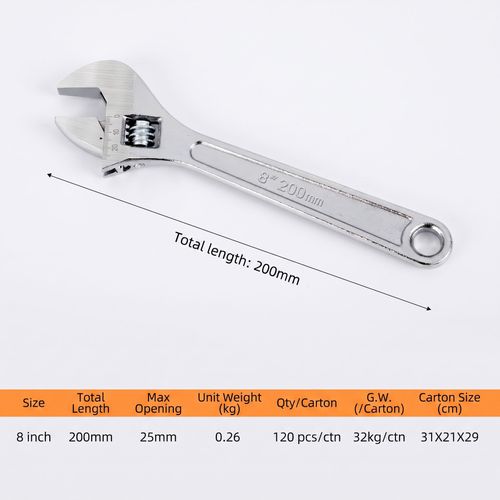 Drop Forged Carbon Steel Chrome Plated Adjustable Wrench, High Hardness Large Opening Manual Wrench for Water Pipe Repair OEM
