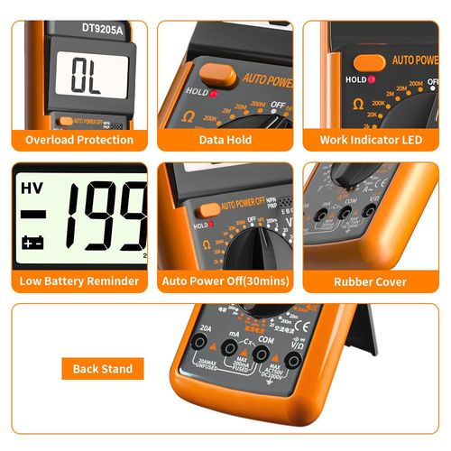DT9205A Professional Digital Multimeter Handheld Automotive Tester Multimeter Manual Range AC DC Voltage Meter