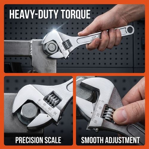 Drop Forged Carbon Steel Chrome Plated Adjustable Wrench, High Hardness Large Opening Manual Wrench for Water Pipe Repair OEM