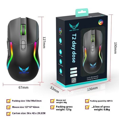 2.4G Wireless RGB Luminous Gaming Mouse Dual-Mode Wired Right-Handed 1200 DPI Programmable Ergonomic Design USB Computer