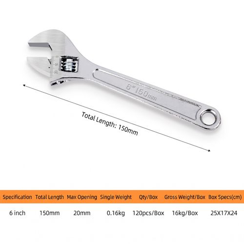 Drop Forged Carbon Steel Chrome Plated Adjustable Wrench, High Hardness Large Opening Manual Wrench for Water Pipe Repair OEM