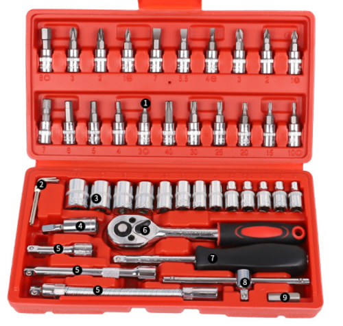 Hot Sell 46pcs Auto Repair Tool Kit Set Box Impact Socket Ratchet Tool Set Wrench Set Tool Kits Socket