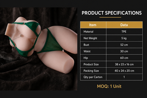 WALLAST Realistic TPE Half Body Love Doll for Men with Large Breasts and Large Butt Cul Ouvert 100% Waterproof