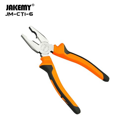 Hot Sale JAKEMY Orange Black Stainless Steel Serrated Jaw Pliers CE Certified Soft Grip Plastic DIY OEM Wire Plier