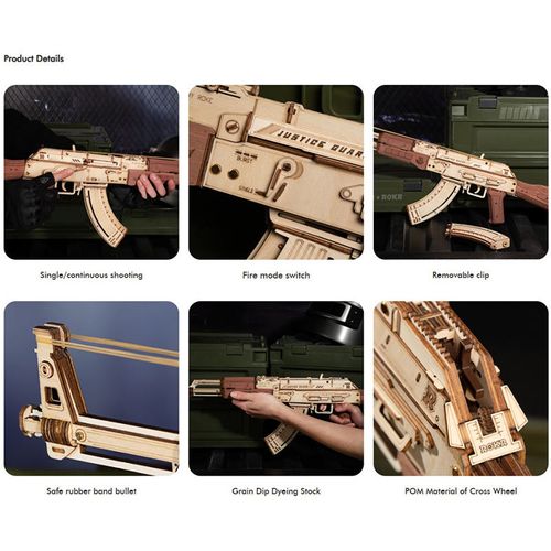 Robotime Rokr Contact Get Discount 3D Wooden Puzzles LQ901 Rubber Band Gun Model Kit Toy Guns for Adults