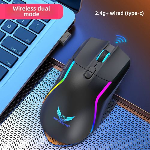 2.4G Wireless RGB Luminous Gaming Mouse Dual-Mode Wired Right-Handed 1200 DPI Programmable Ergonomic Design USB Computer