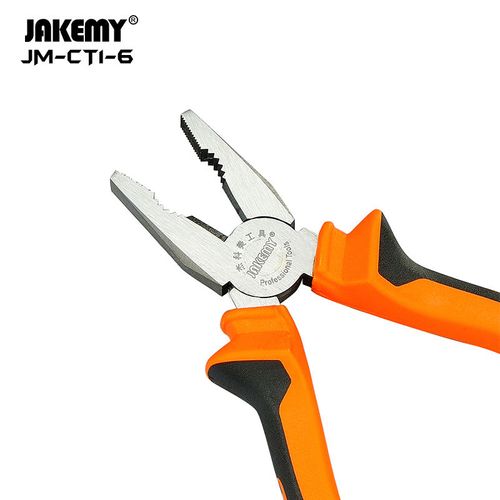 Hot Sale JAKEMY Orange Black Stainless Steel Serrated Jaw Pliers CE Certified Soft Grip Plastic DIY OEM Wire Plier
