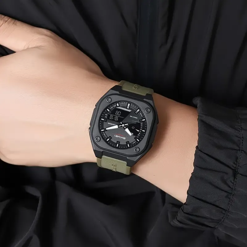 New double movement men's luminous waterproof multifunction electronic watch