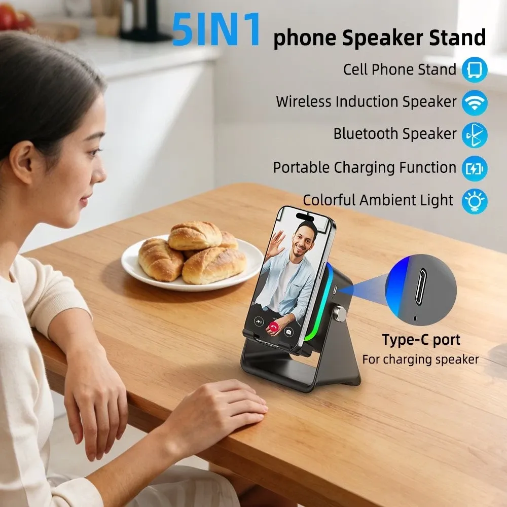 🔥XRF-cepin🔥Wireless Induction Speaker 5-in-1 Bluetooth Speaker With Phone Stand Holder
