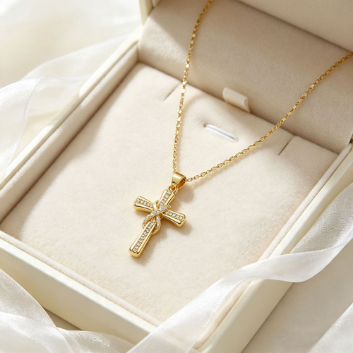 ✨DLJ-CePin✨Sparkling Twisted Cross Pendant Necklace