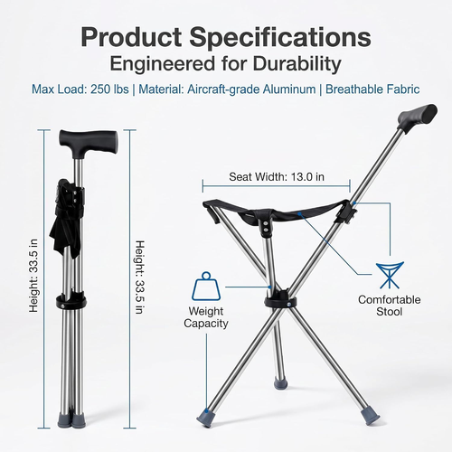 ✨DLJ-CePin✨2-in-1 Portable Walking Stick with Seat for Adults