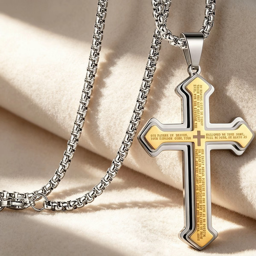 ✨DLJ-CePin✨✝️ Lord's Prayer Cross Necklace