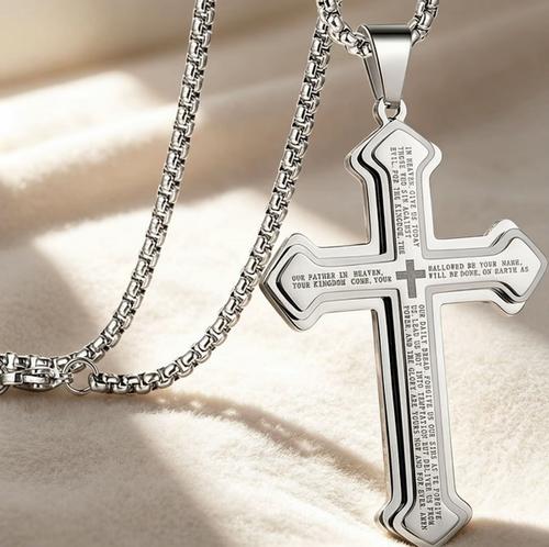 ✨DLJ-CePin✨✝️ Lord's Prayer Cross Necklace