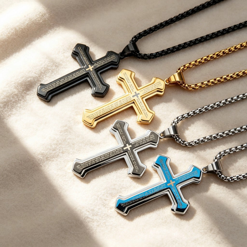 ✨DLJ-CePin✨✝️ Lord's Prayer Cross Necklace
