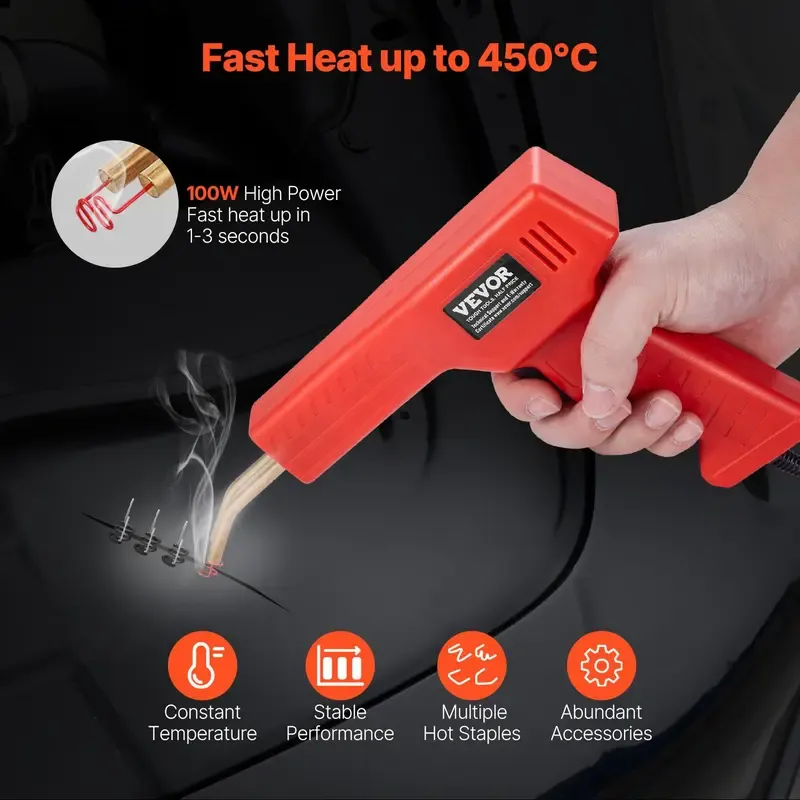🔥ZZP-CEPIN🔥Plastic Welder 100W Plastic Welding Gun with 800PCS Hot StaplesProfessional Hot Staple Welding GunPlastic Car Bumper Repair Kit with LED Light for KayakToysPlastic Crack Repair