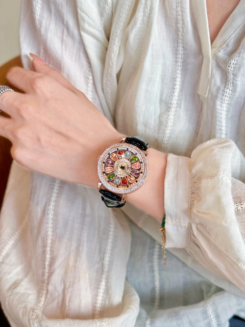 ✨DLJ✨Dazzling And Fashionable Women's Quartz Watch With Colorful Rhinestone Inlay