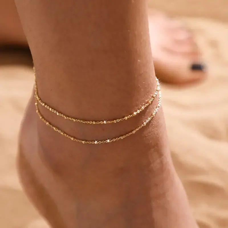 🔥ZZP-cepin🔥Golden Layered Square Dot Anklet, Waterproof Hypoallergenic, Best Beach Fashion Item for Women Fashionable Jewelry Accessories