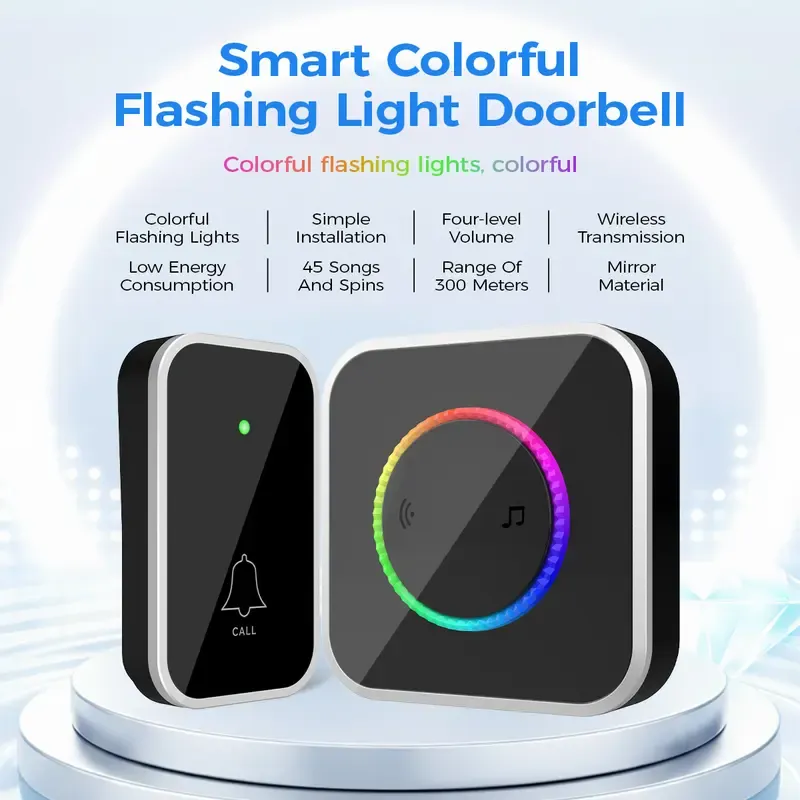 🔥ZZP-cepin🔥Wireless Doorbell, Easy installation, Waterproof, Adjustable Volume, 45 Chimes, Colorful LED, 1000Ft Range