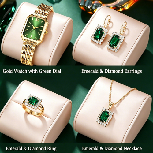 ✨DLJ-CePin✨Trendy, affordable luxury watch, earrings, necklace, and ring set