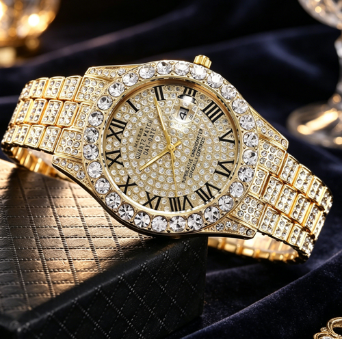 ✨DLJ-CePin✨Steel-strap watch with diamond-set Roman numerals