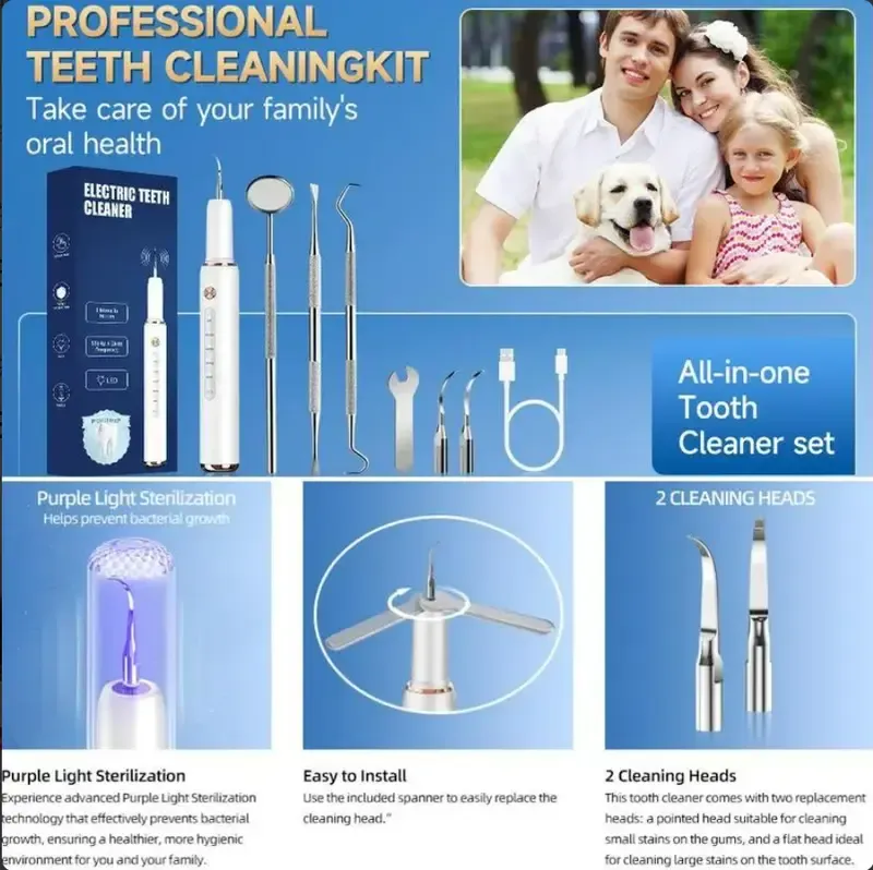 🔥ZZP-CEPIN🔥Rechargeable Electric Teeth Cleaning Tool with Replacement Heads & Manual Auxiliary Cleaning Tools