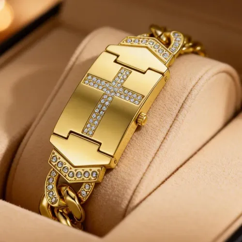 🔥XRF-cepin✨⌚Sparkling Crystal Cross Watch—Geometric Rectangular Dial, Premium Metal Strap❤️
