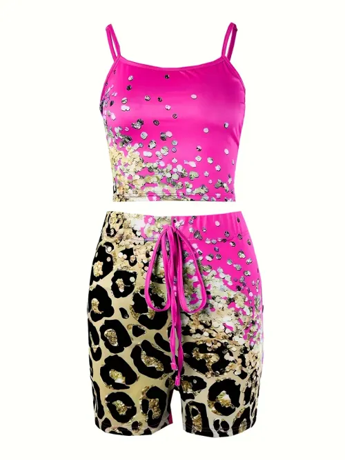 Leopard print gradient three-piece set