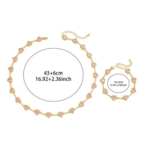 ✨DLJ-CePin✨Heart-Shaped Pink Gemstone Necklace and Bracelet Set