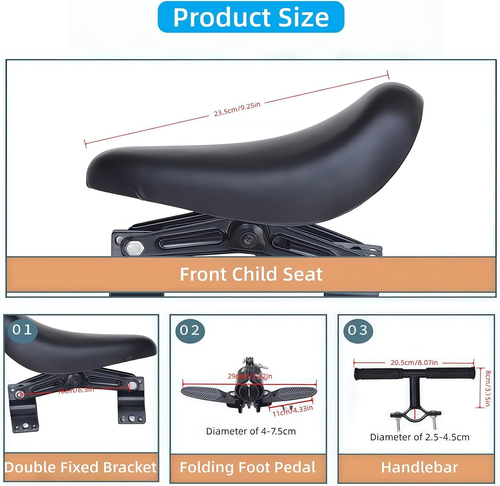 ✨DLJ-Cepin✨Front Child Seats for Bicycles, Mountain Bike Baby Seats, Safety Pads, Road Bikes