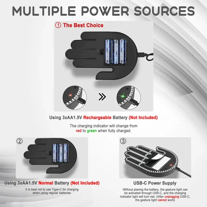 🔥ZZP-CEPIN🔥 Car Gesture Decorative Light, Ambient Lighting Kit, Rechargeable Led Gesture Light, Road Rage Led Signs Calms Road Rage
