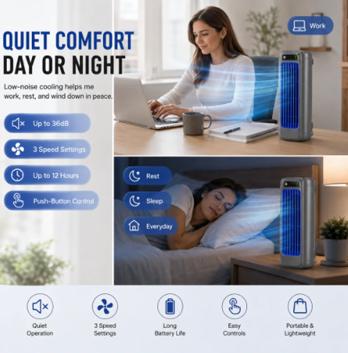 ✨DLJ-CePin✨Portable Air Conditioner Fan 3 Speeds Adjustable with Phone Holder
