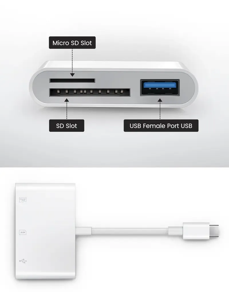 🔥ZZP-cepin🔥3-in-1 USB C OTG Adapter with TF ,SD,Micro Memory Card Reader, Type-C to USB C A Multi Port Hub for iPhone 15 16 Samsung Android Laptop, Supports camera data transfer