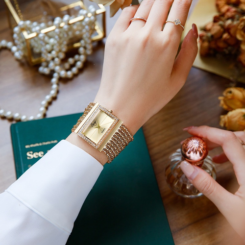 ✨DLJ✨Ladies Rhinestone Quartz Square Watch