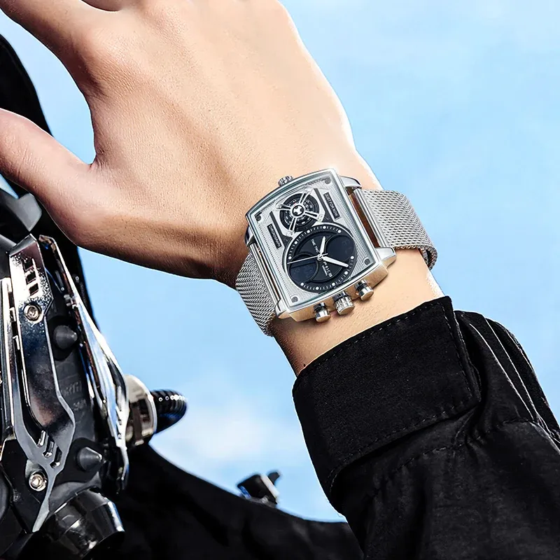 Industrial Style LED Digital Analog Dual Time Men's Watch Waterproof Quartz Luxury Luminous Timepiece
