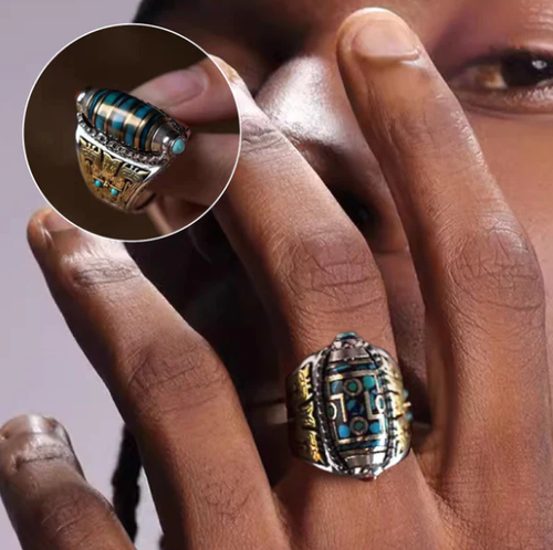 ✨DLJ✨Turquoise Six-character Mantra Nine-eyed Dzi Bead Ring