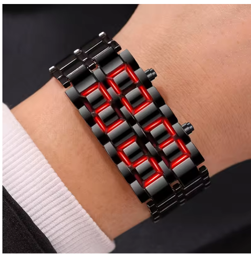sjd Gifts for Male Boy Sport Creative Clock Fashion Mens Digital Lava Wrist Watch Men Black Full Metal Red Blue LED Display Watches
